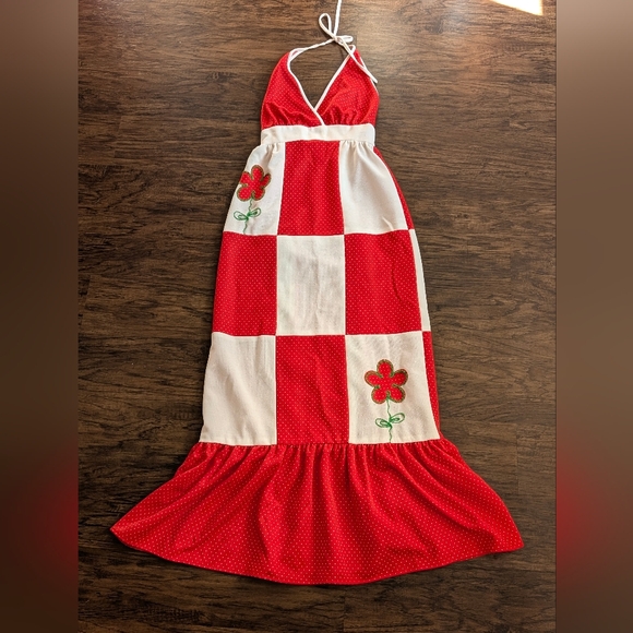 Vtg 1970s PBJ by Jerell summer dress size 5 Red and white polka dot maxi Dress - Picture 1 of 10